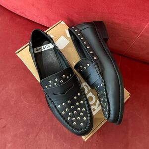 Rag & Co Leather Studded Loafers Black 8